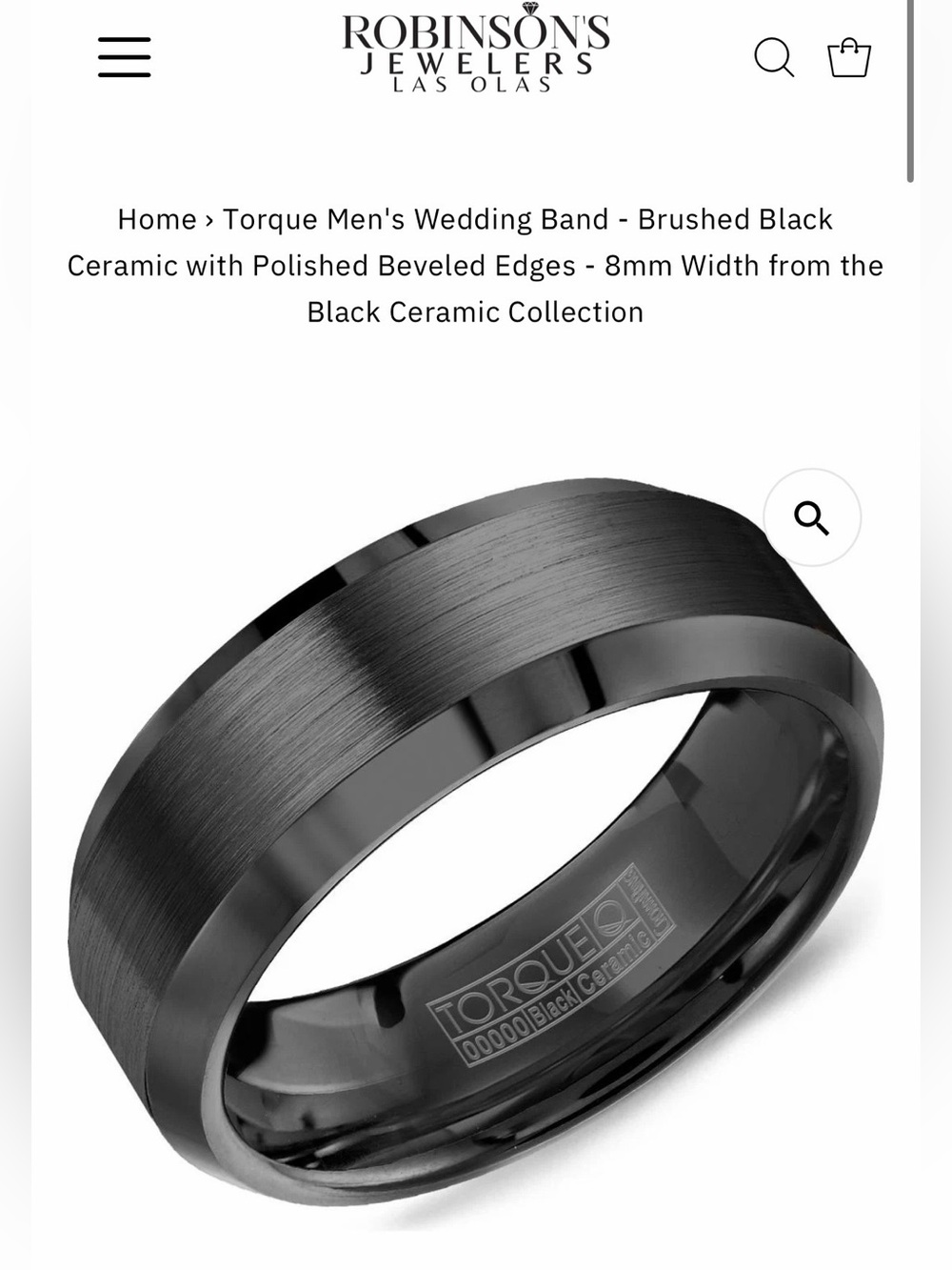 Torque Brushed Black Ceramic Men's Wedding Band - 8mm (Size 10)